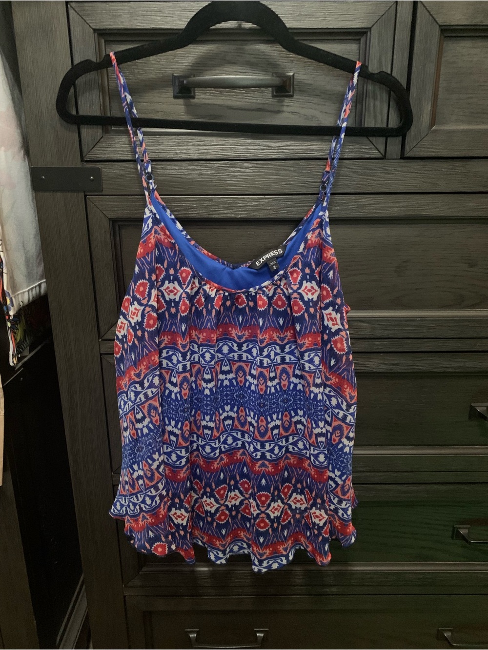 Express Blue & Red Printed Spaghetti-Strap Camisole